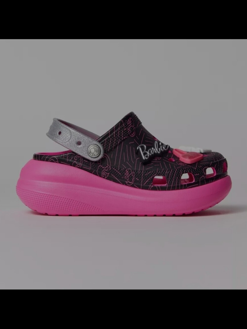 Crocs X Barbie Crush Platform Clog,Black/Pink/Silver,Women's 9/10